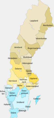 Sverige uppdelat i landskap