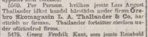 Ännu en delägare utträder ur firman. Göteborgs Handels- och Sjöfartstidning 1 mars 1904.