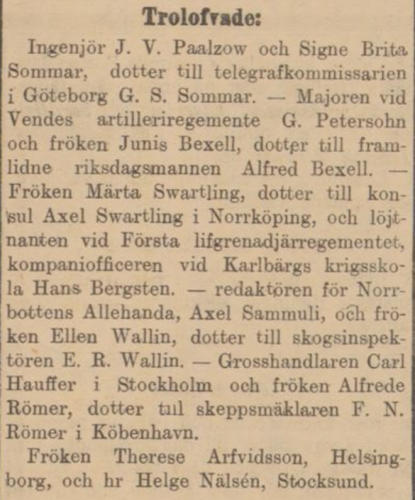 Trolovning, Öresundsposten 7 januari 1904.