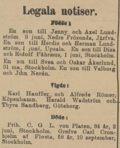 Vigselnotis, Landskronaposten 6 juni 1904.