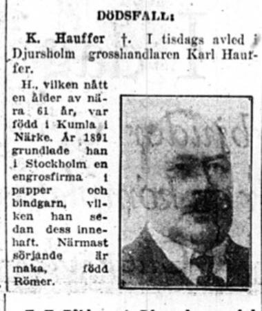 Karl Hauffers dödsruna.