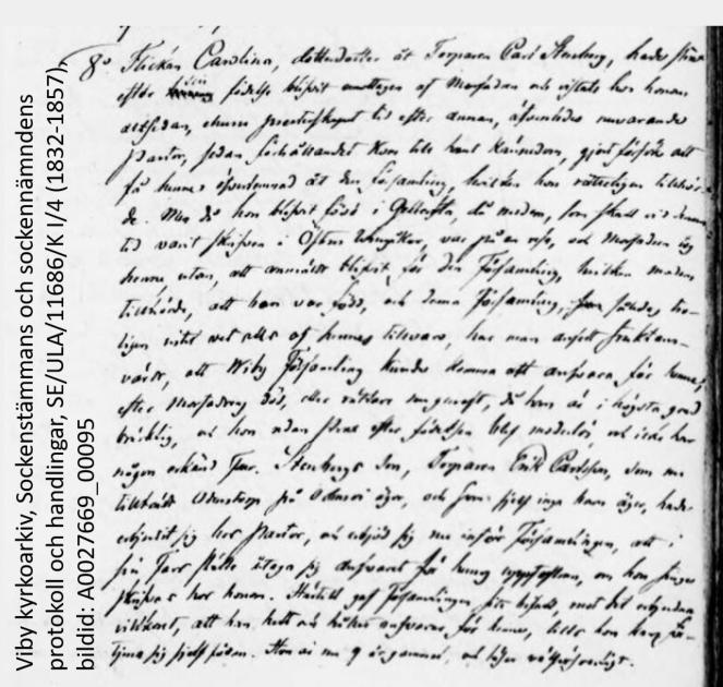 §8 i protokollet för Vibys sockenstämma 30 maj 1839, behandlar Carolina Fagers framtid.